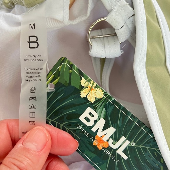BMJL Bikini Set Olive Green White Trim High Waist Swimsuit Size M - Picture 6 of 6